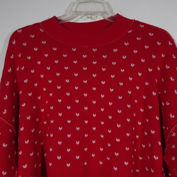 Free People Cropped Sweater Women's Size S Red Easy Street Patterned Boxy - Picture 3 of 9